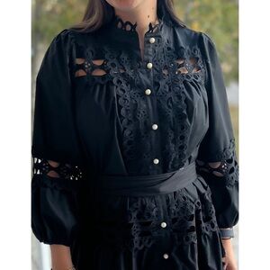 Entro Black Lace dress with pearl buttons.